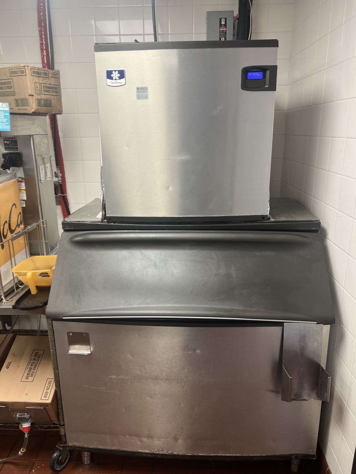 Commercial ice machine on a service cart